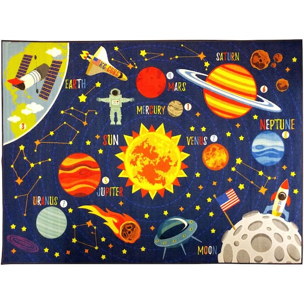KC CUBS Multi-Color Kids and Children Bedroom Playroom Space Safari Road Map Educational Learning 3 ft. x 5 ft. Area Rug