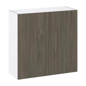 Medora textured Slab Walnut Assembled Wall Kitchen Cabinet with Full Height Door (36 in. W x 35 in. H x 14 in. D)