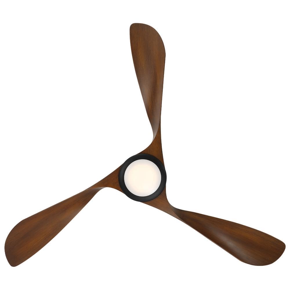 54" Matte Black and Distressed Koa Smart Ceiling Fan with LED Light