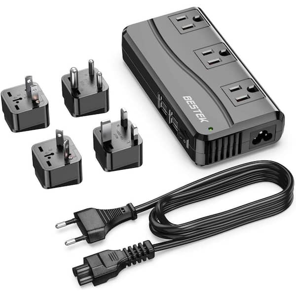 Lukyamzn Universal Travel Adapter EU Plug Voltage Converter 100-220V to 110V with 3-Outlets, 4-USB Ports and 4 Sockets in Black