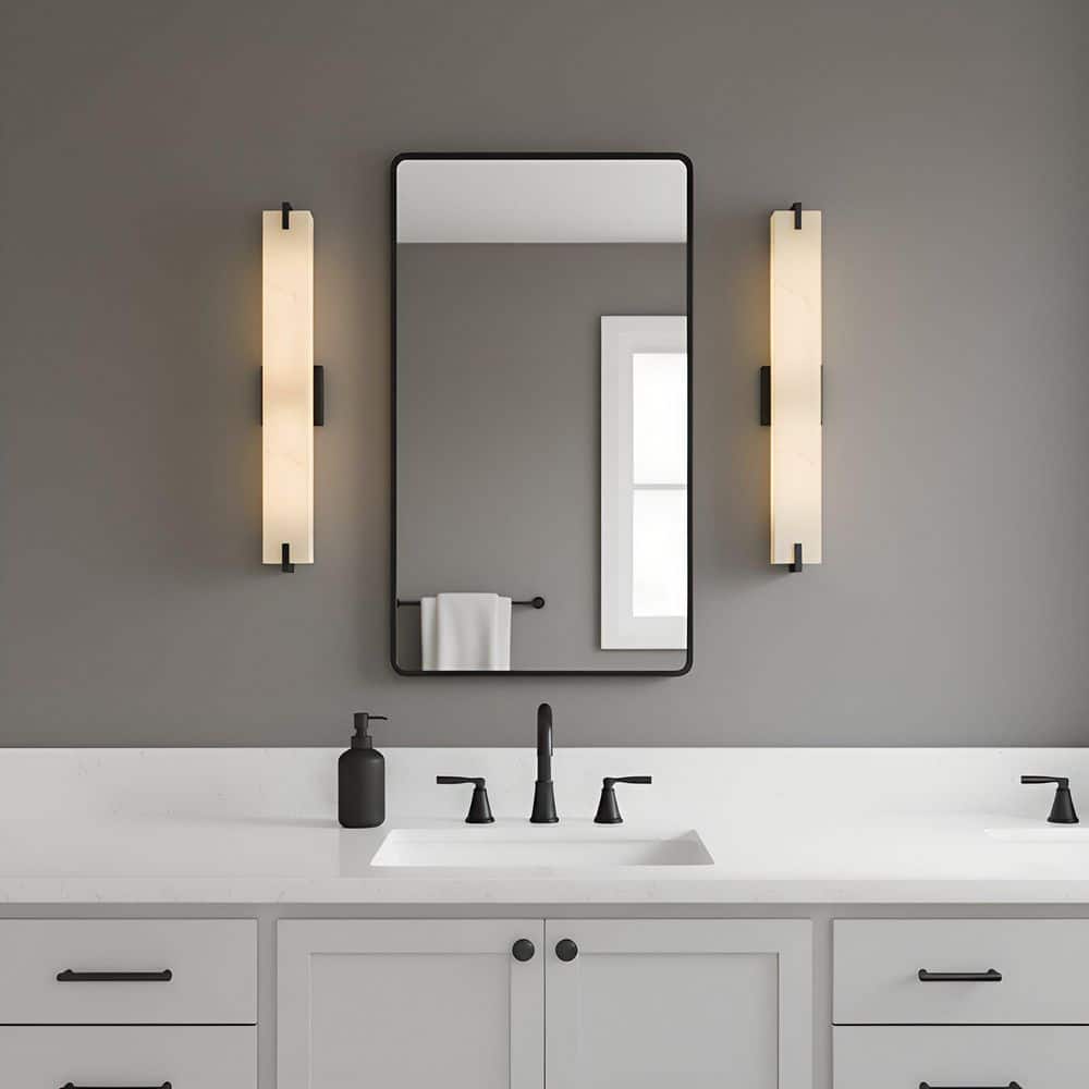 Seraphine 32 in. 2-Light Matte Black Vanity Light with Alabaster Resin Shade price history on PriceWatchPro