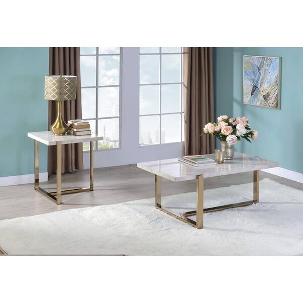 Acme Furniture Feit Chrome and White Coffee Table 83105 - The Home