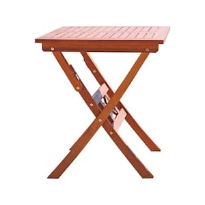 Natural Wood Eucalyptus Outdoor Dining Folding Bistro Table Reddish Brown Square Patio Weather-resistance Slatted Top