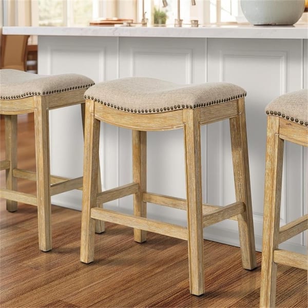 Beige Finish, Rectangle Seat Counter-Height Bar Stool