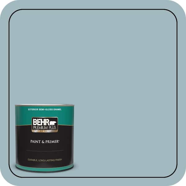 BEHR PREMIUM PLUS 1 qt. #BIC-23 Hopeful Blue Semi-Gloss Enamel Exterior Paint & Primer