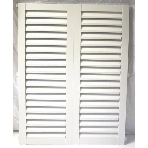 POMA 36 in. x 57.75 in. White Colonial Louvered Hurricane Shutters Pair