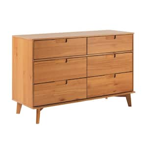 Sloane Mid-Century Modern Caramel 6-Drawer 52 in. Solid Wood Dresser