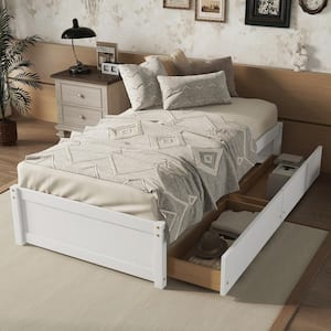 White Wood Frame Twin Size Platform Bed with 2-Drawers Storage