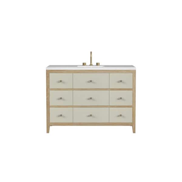 James Martin Vanities Celeste 48.0 in. W x 23.5 in. D x 36 in. H Single Bathroom Vanity Sunwashed Oak and Arctic Fall Solid Surface Top