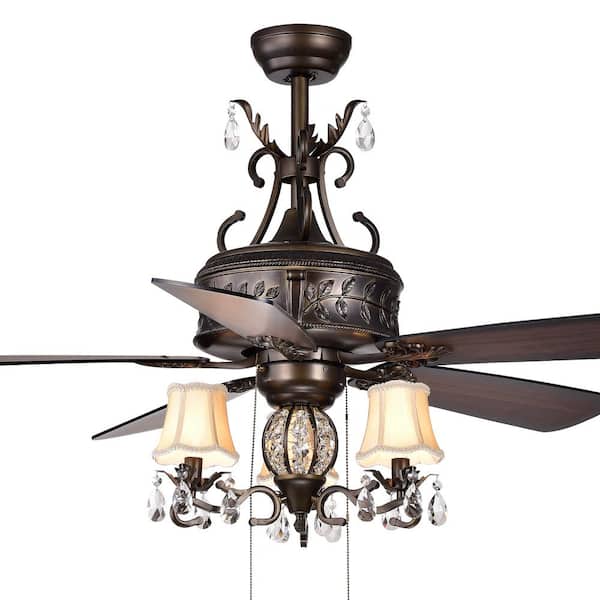 Warehouse of Tiffany Firtha 52 in. Indoor Bronze Finish Pull Chain Ceiling Fan with Light Kit