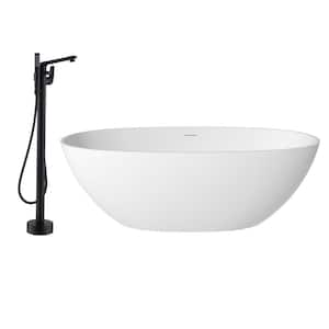 67.32 in. x 32.28 in. Soaking Flatbottom Non-Whirlpool Bathtub with Center Drain and Shower Faucet in Matte White