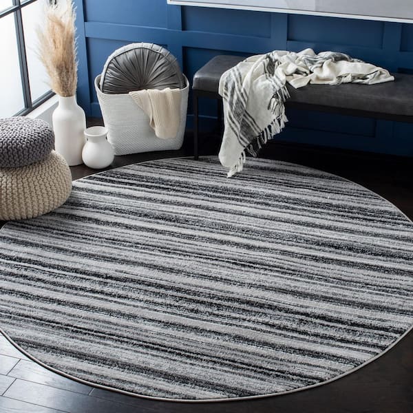 Skyler 7 ft. x 7 ft. Gray/Black Striped Marle Round Area Rug