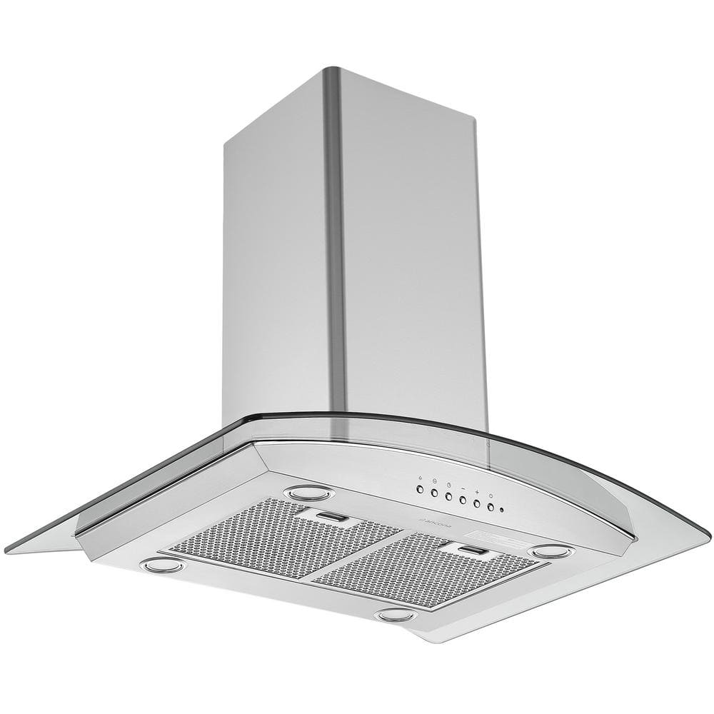 30 in. 450 CFM Convertible Island Glass Canopy Range Hood in Stainless Steel with Night Light Feature