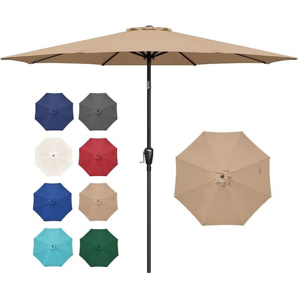 Unbranded 9 ft. Outdoor Patio Umbrella Table Market Umbrella with Push Button Tilt and Crank, 8 Sturdy Ribs, 108 in. Umbrella, Tan