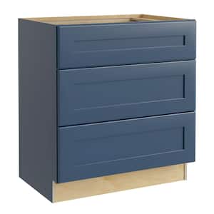 Neptune Blue Painted Shaker Stock Assembled Plywood Cook Top Base Kitchen Cabinet 2 deep St Close Drawers 30x34.5x24 in.