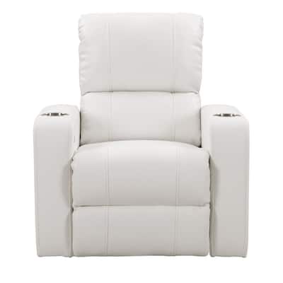 Tucson Home Theater Single White Leather Gel Power Recliner with Stainless Steel Cup Holders