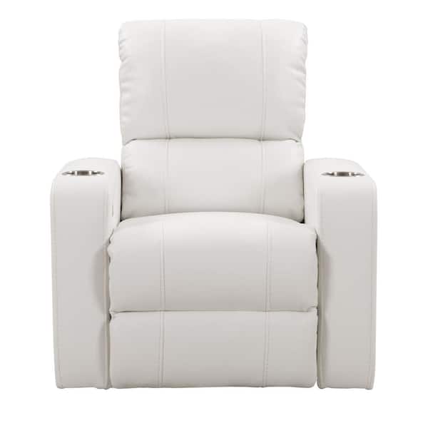 White Leather Gel Power Recliner, Leather Reclining Chair With Cup Holders