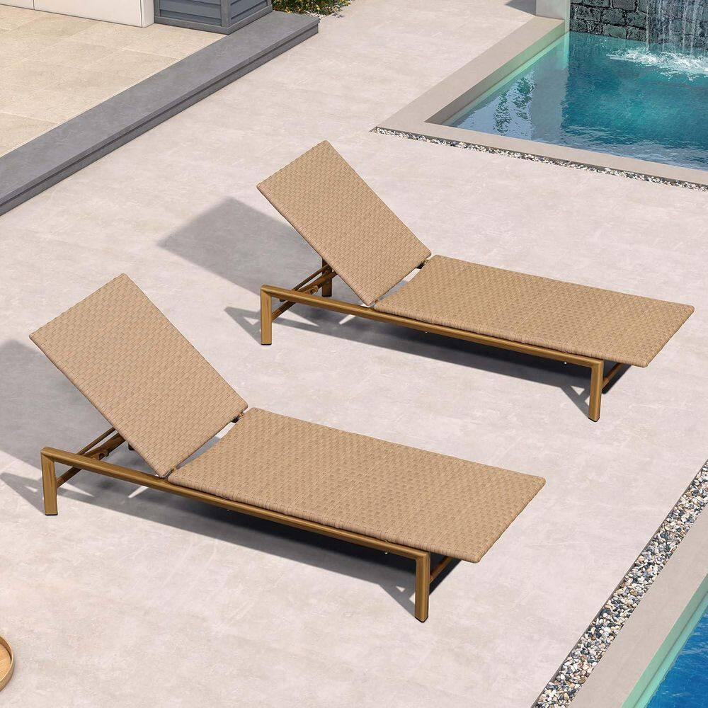 Patio Chaise Lounge Chair Set of 2 Outdoor Adjustable Recliner Wicker Lounger for Poolside Garden, Light Brown price history on PriceWatchPro