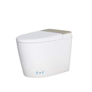 Intelligent Elongated Bidet Toilet 1.27 GPF in Gold White with Auto Open/Close and Foot Sensing, Remote Control