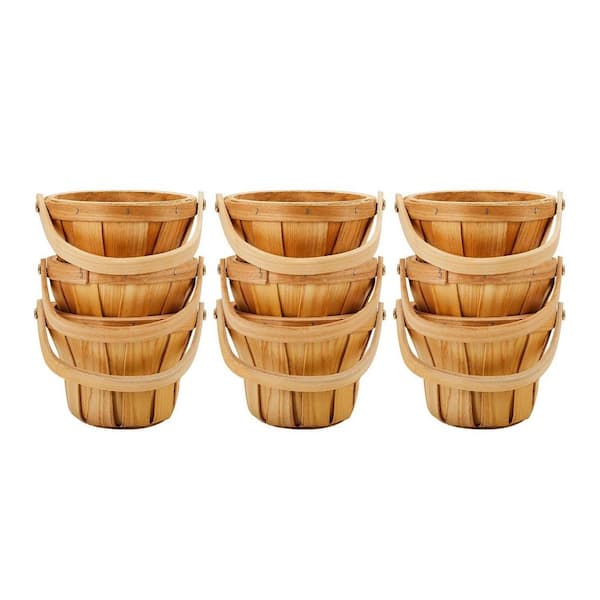10-Pack Brown Small Wooden Berry Baskets, Handcrafted Rustic Picnic Baskets with Reinforced Handles for Fruit