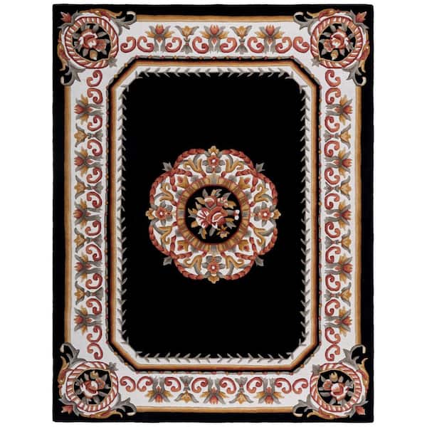 Naples 8 ft. x 10 ft. Black/Ivory Ornate Medallion Area Rug