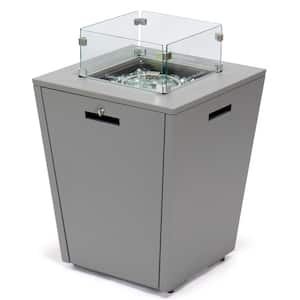 Chelsea 21" Modern Aluminum 37,000 BTU Square Propane Patio Fire Pit Table with Lid and Fire Glass in Grey