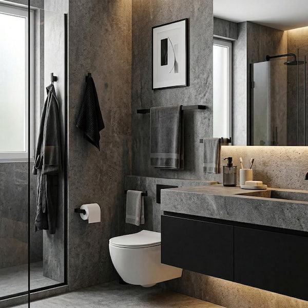 5-Piece Bath Hardware Set with 23 in.Towel Bar, Paper Holder, Towel Hook, Mounting Hardware Included in Matte Black