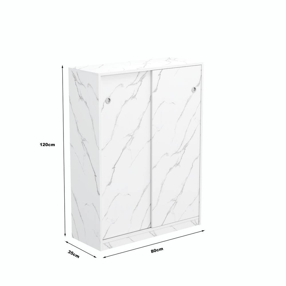 White Marble Sliding Door Shoe Cabinet with Adjustable Shelves