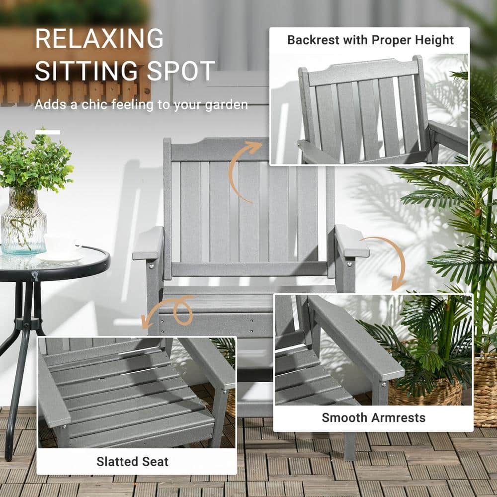 Gray HDPE Slatted Outdoor Dining Chair with Armrests