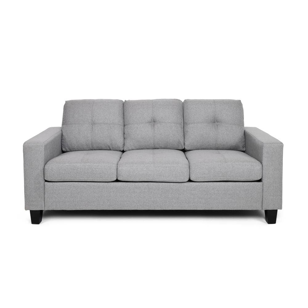 Noble House Bowden 76 in. Grey Solid Fabric 3-Seats Lawson Sofa with ...