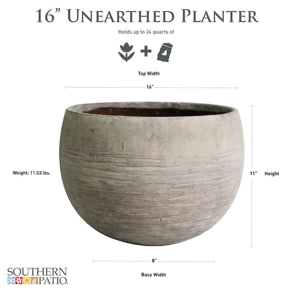 Vigoro 16 in. Jennings Large Gray Fiberglass Bowl Planter (16 in. D x 11  in. H) With Drainage Hole GRC-081708 - The Home Depot