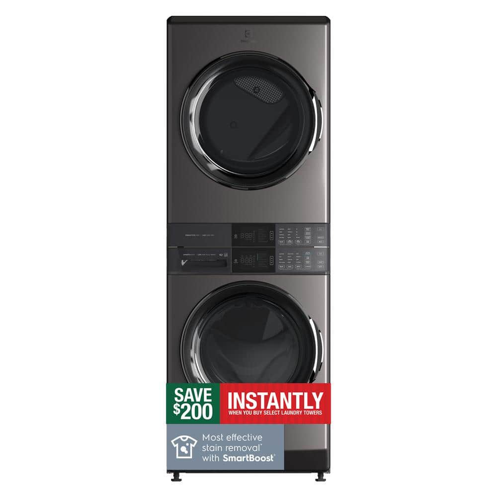 Electrolux 4.5 cu. ft. Stacked Washer and 8.0 cu. ft. Electric Dryer Laundry Tower in Titanium, SmartBoost Premixing, Energy Star