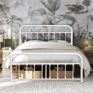 Queen Bed Frame with Headboard, Heavy Duty Platform Bed Frame, No Box Spring Needed, White 60.9 in. W