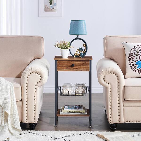 VECELO Brown Night Stand, Modern End Side Table with Storage VECELO Brown Night Stand, Modern End Side Table with Storage