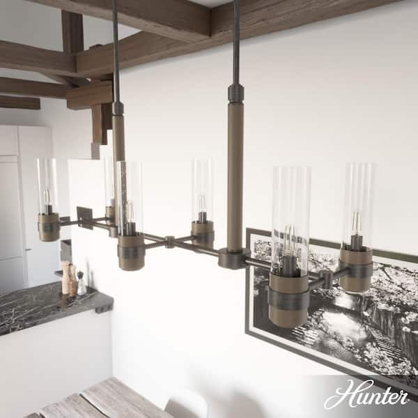 Hunter River Mill 6-Light Rustic Iron Candlestick Chandelier with Clear Seeded Glass Shades