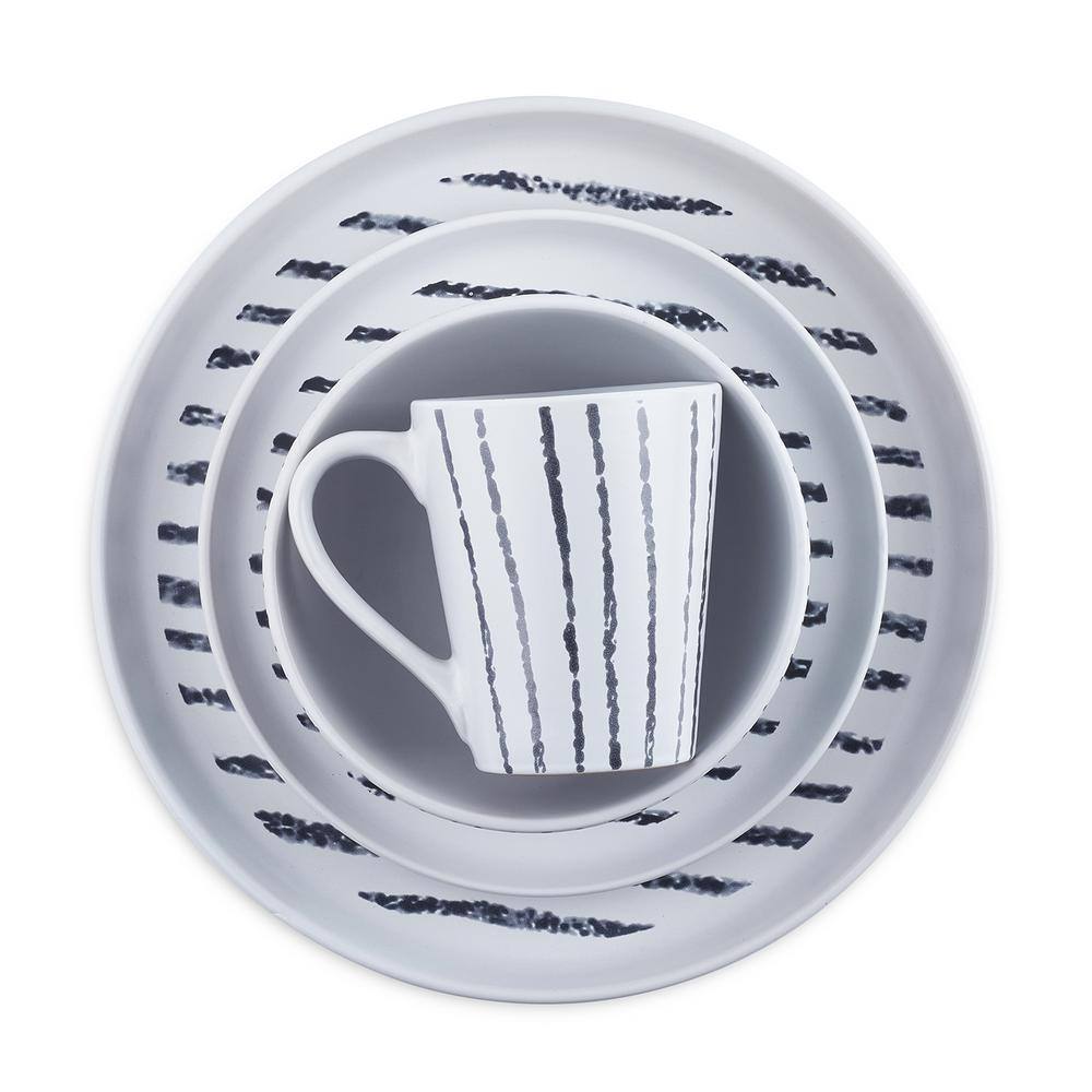 Black and White Ceramic 32-Piece Dinnerware Set, Service for 8
