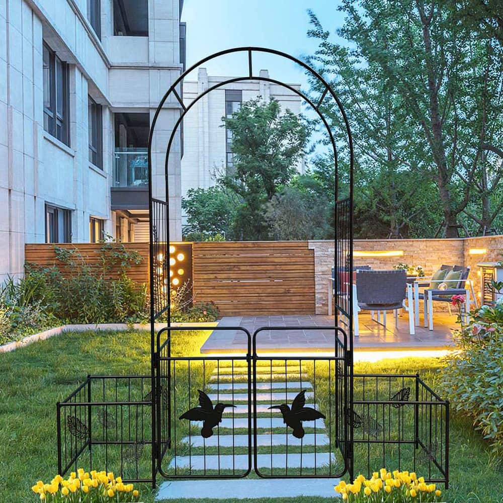 87 in. x 80 in. Metal Arch with doors Garden Arbor Thickened Rustproof Gard