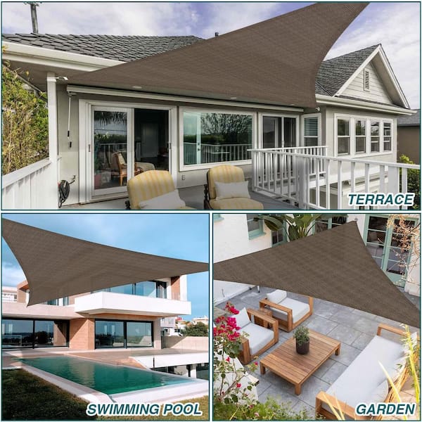 10 ft. x 10 ft. Brown Triangle Heavy Weight Sun Shade Sail, 95% UV Blockage, Patio and Pool Cover