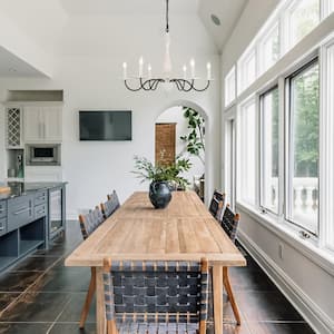 6-Light Black and Vintage White Candle Design Linear Chandelier Lighting for Kitchen Island with no bulbs included