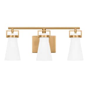 Clermont 22 in. 3-Light Satin Brass Bathroom Vanity Light with Milk Glass Shades