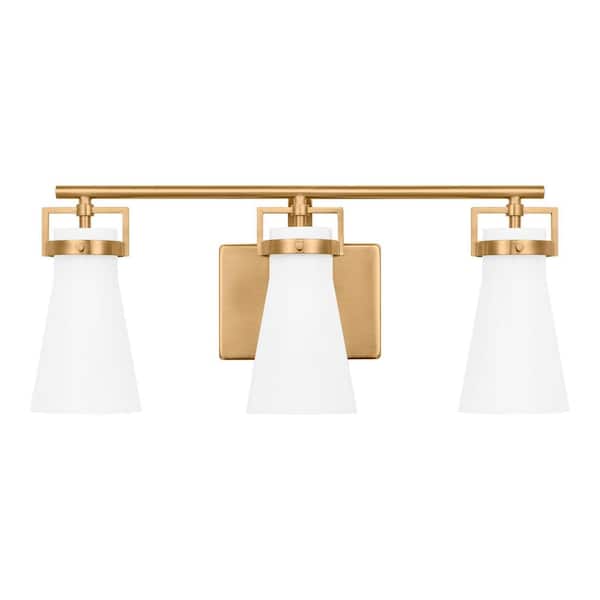 Clermont 22 in. 3-Light Satin Brass Bathroom Vanity Light with Milk Glass Shades