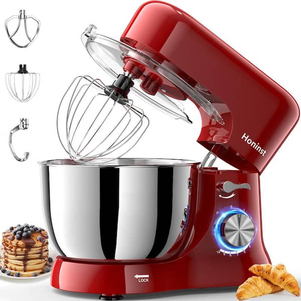 Big Chef 5.5 Qt. 650-Watt 10-Speed Red Stand Mixer with Dough Hook, Whisk and Beater