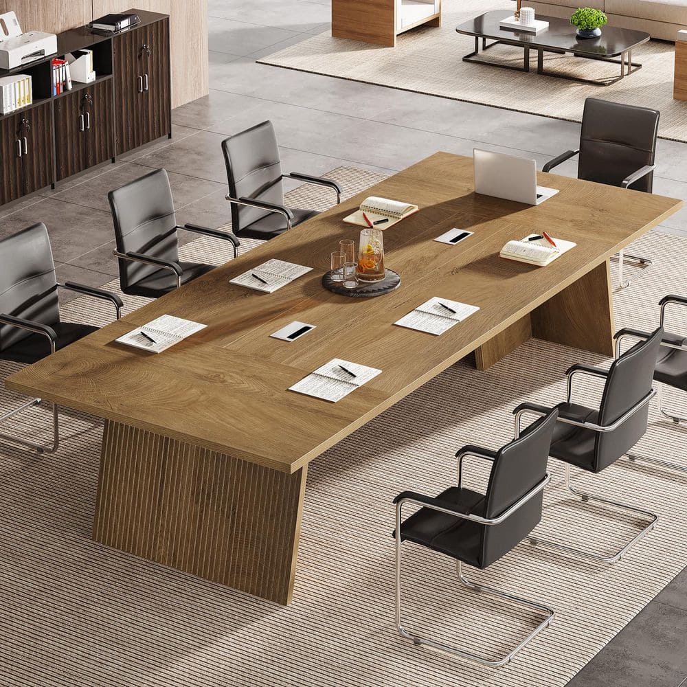 Moronia 94.5 in. Rectangular Brown Wood Conference Table, Extra Long Computer Desk w/ Cable Grommet for Office, 1 Pieces