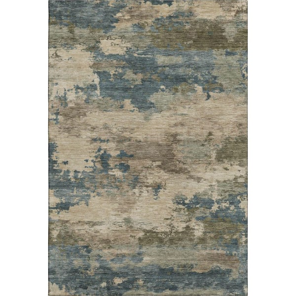 Mayfield Premium Machine Washable Abstract AMF2075 Teal 3 ft. x 4 ft. Area Rug