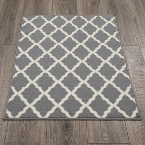 Glamour Collection Non-Slip Rubberback Moroccan Trellis Design 2x3 Indoor Entryway Mat, 2 ft. 3 in. x 3 ft., Gray