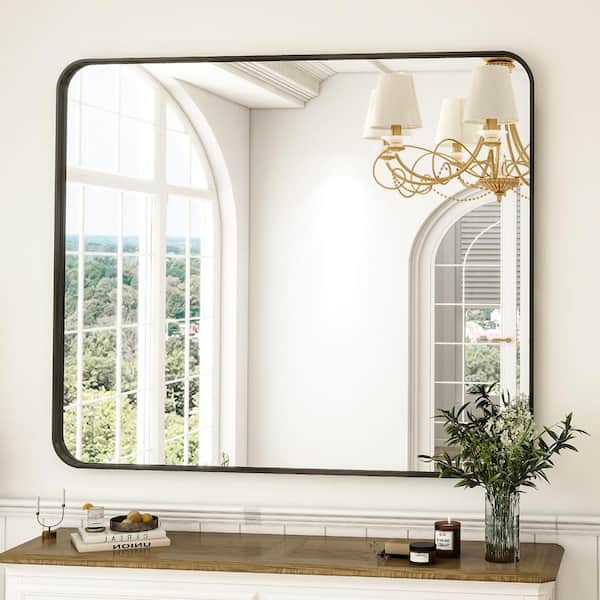GLSLAND 29.5 in. W x 39.4 in. H Rectangular Deep Framed Aluminum Alloy Black Wall Bathroom Vanity Mirror