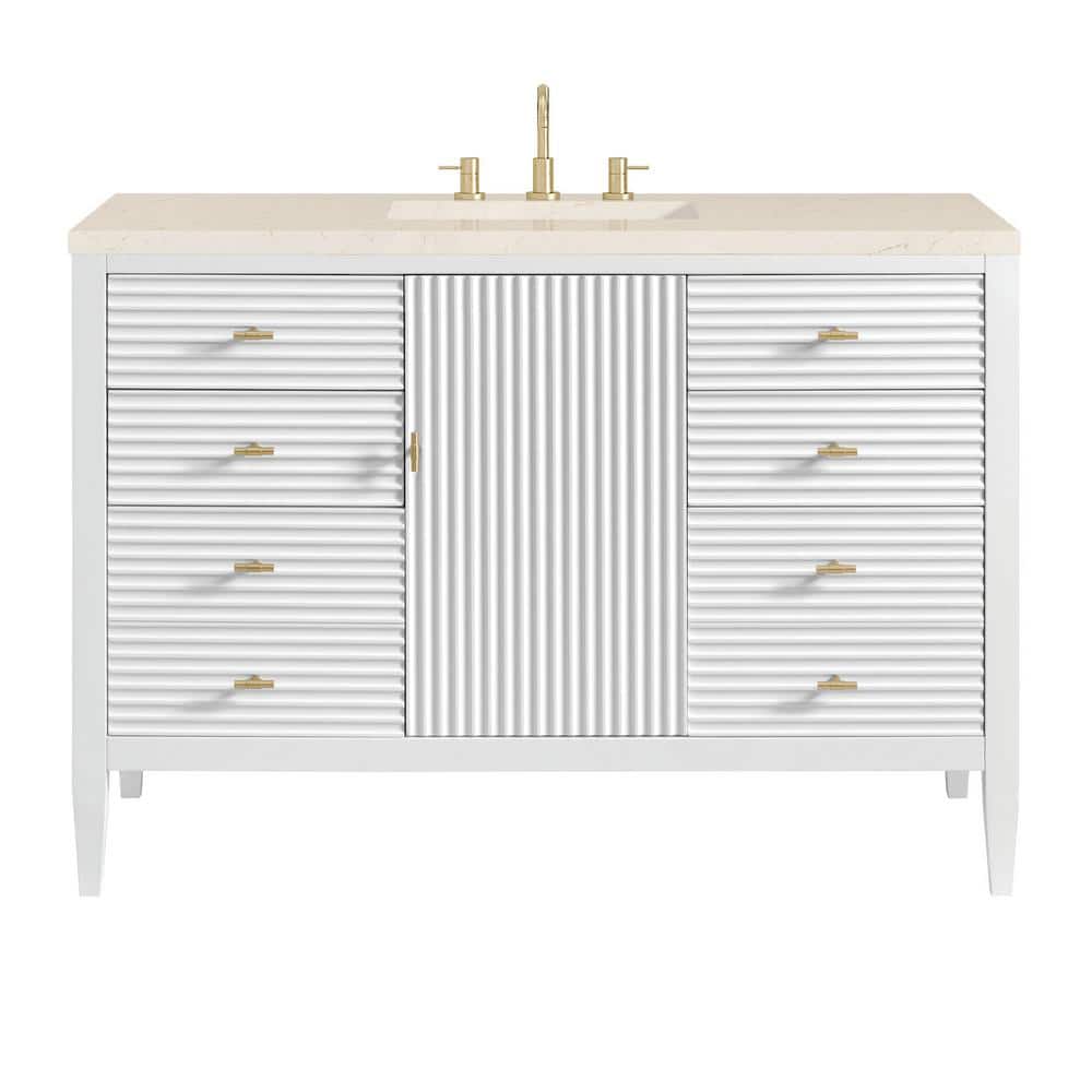 Myrrin 48" Bright White Bathroom Vanity with Eternal Marfil Quartz Top