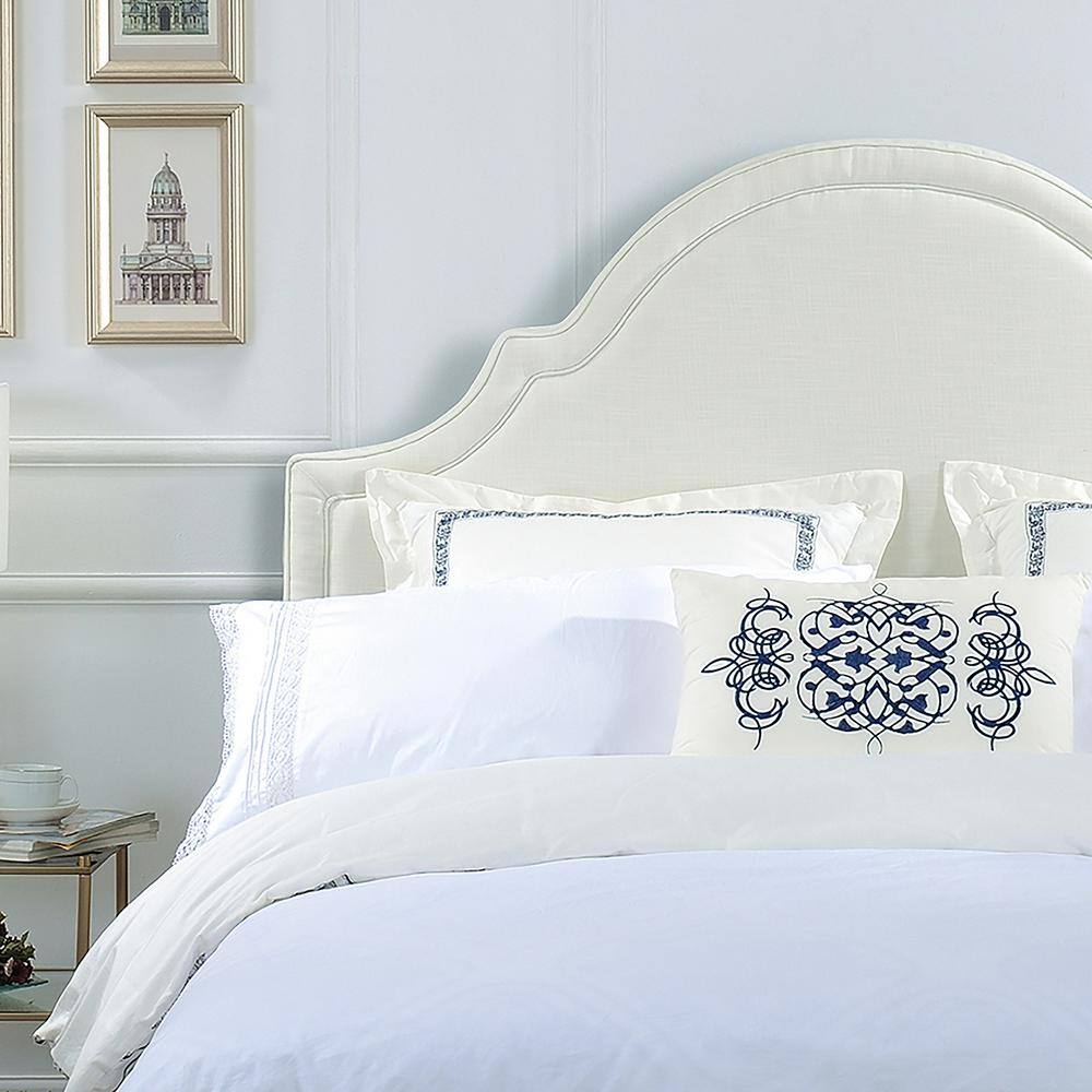 Antique White Upholstered Queen Headboard with Birch Frame