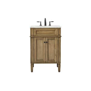 Simply Living 24 in. W x 21.5 in. D x 35 in. H Bath Vanity in Driftwood with Carrara White Marble Top