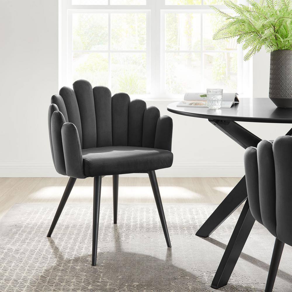 Retro Modern Charcoal Velvet Upholstered Arm Chair with Metal Frame